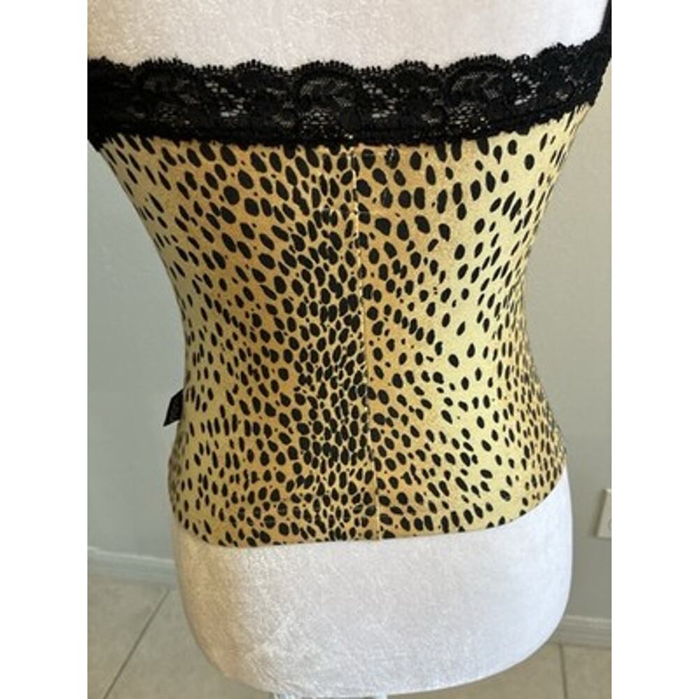 Y2K XOXO Animal Print Lace Trim Cami Top Cheetah Club Mob Wife Brown VTG RARE S - Picture 12 of 16